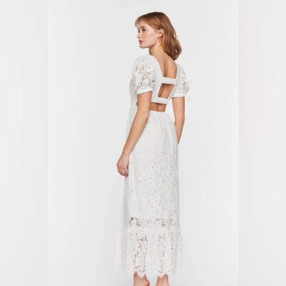 Lace midi open back puff sleeve nwot - Picture 2 of 3